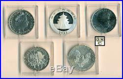World 1oz. Silver 5 coins set- US, China, Austria, Gr. Bt, Canada in RCM BOX (OOAK)